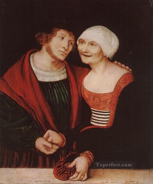 ルーカス・クラナハ長老 Painting - 好色な老婦人と若者 ルネッサンス ルーカス・クラナッハ長老
